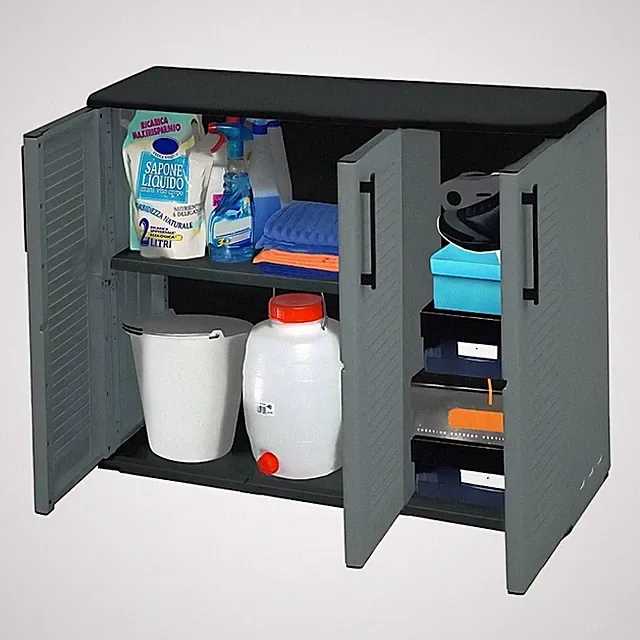 Gartenschrank 3-türig Wetterfest Outdoor Schrank Kunststoff Mehrzweckschrank
