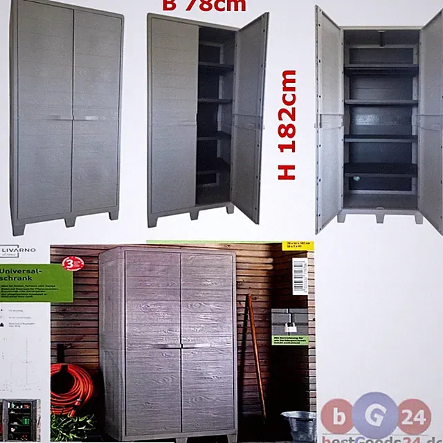 Gartenschrank Kunststoffschrank Haushaltsschrank 4 Einlegenböden H.182cm