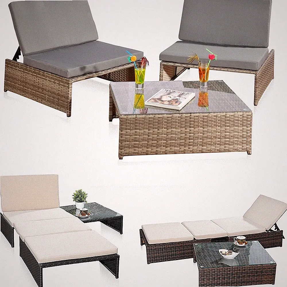 Gartenset 2 Sessel und Tisch Rattan Sonnenliege Sitzgruppe Sitzmöbel Lounge 🌈