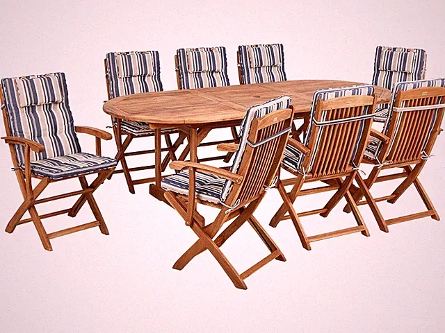 Gartenset Akazienholz heller Holzfarbton 8 Stühle Tisch mit Auflagen Maui II