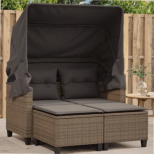 Gartensofa 2-Sitzer mit Hockern Lounge Sofa Gartenmöbel Poly Rattan