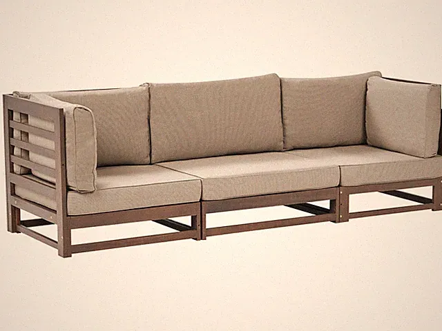 Gartensofa Akazienholz 3-Sitzer dunkler Holzfarbton mit Auflagen taupe Trani