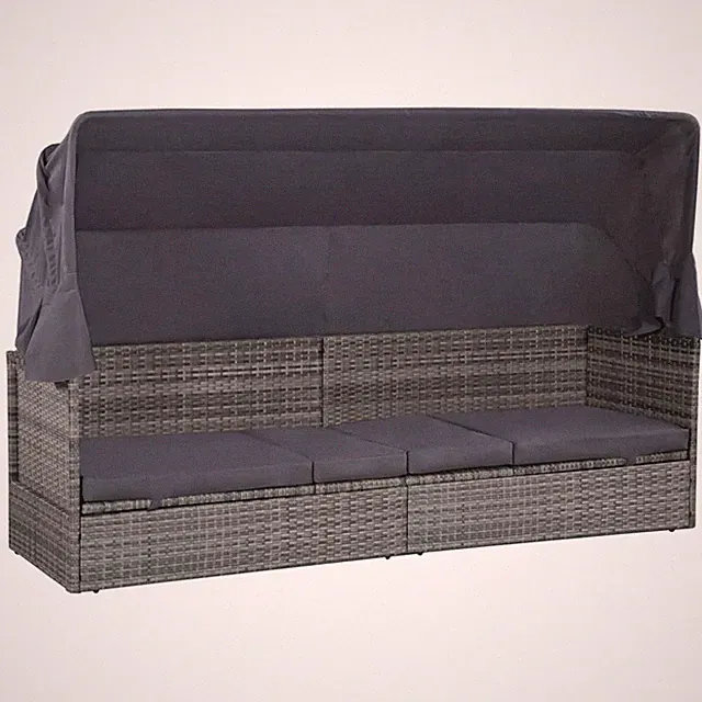 Gartensofa Baldachin Sonnenliege Gartenliege Lounge Sofa Bett Poly Rattan