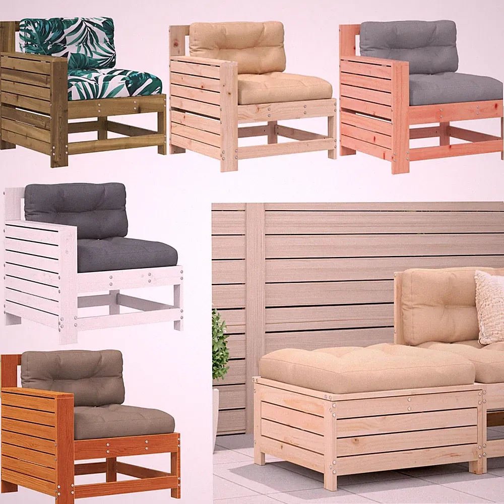 Gartensofa Holz Gartensessel Gartenhocker mit Sitzpolster Sitzmöbel Gartenmöbel