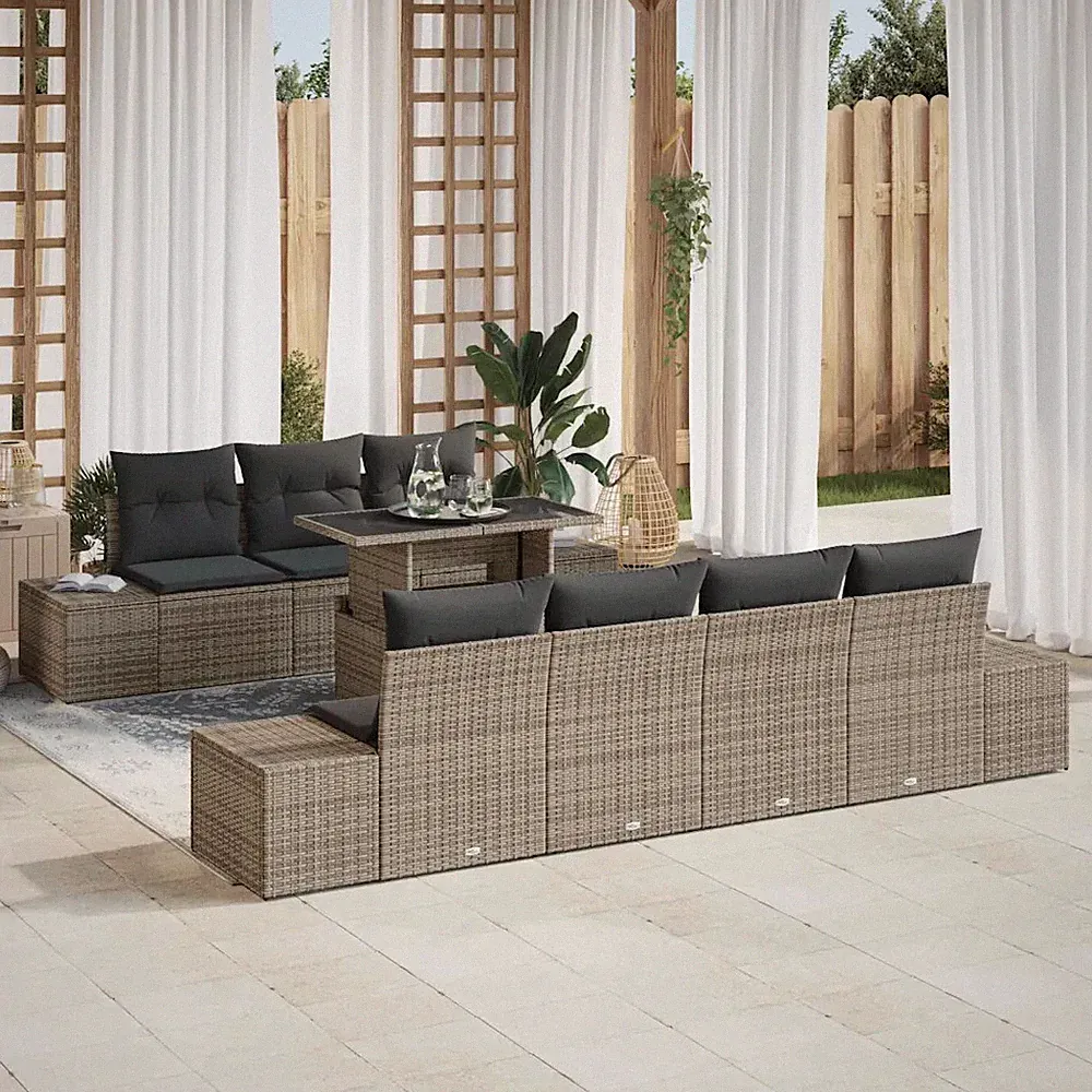 Gartensofa-set 8 pcs Polyrattan und pulverbeschichteter Stahl vidaXL