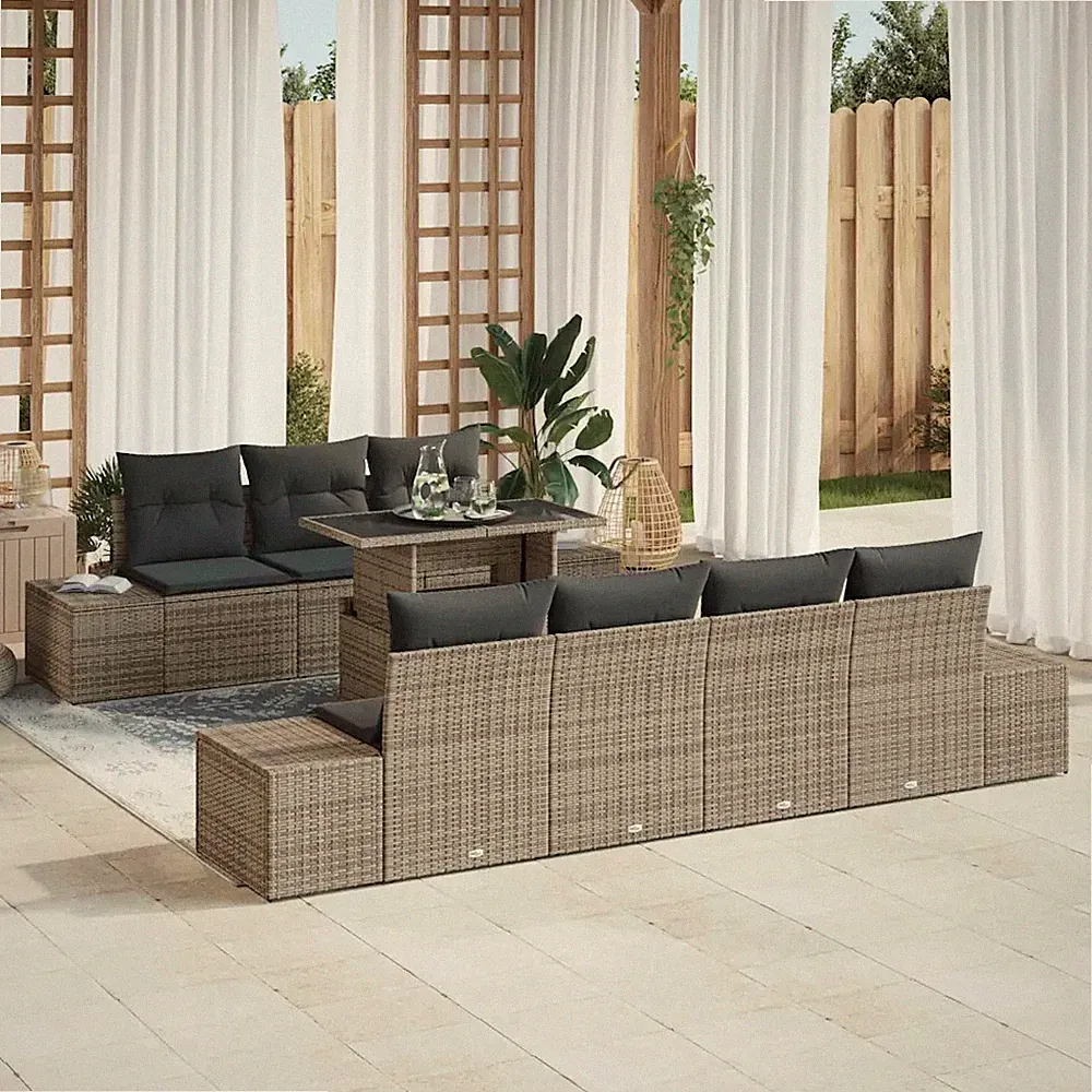 Gartensofa-set 8 stk. Polyrattan und pulverbeschichteter Stahl vidaXL