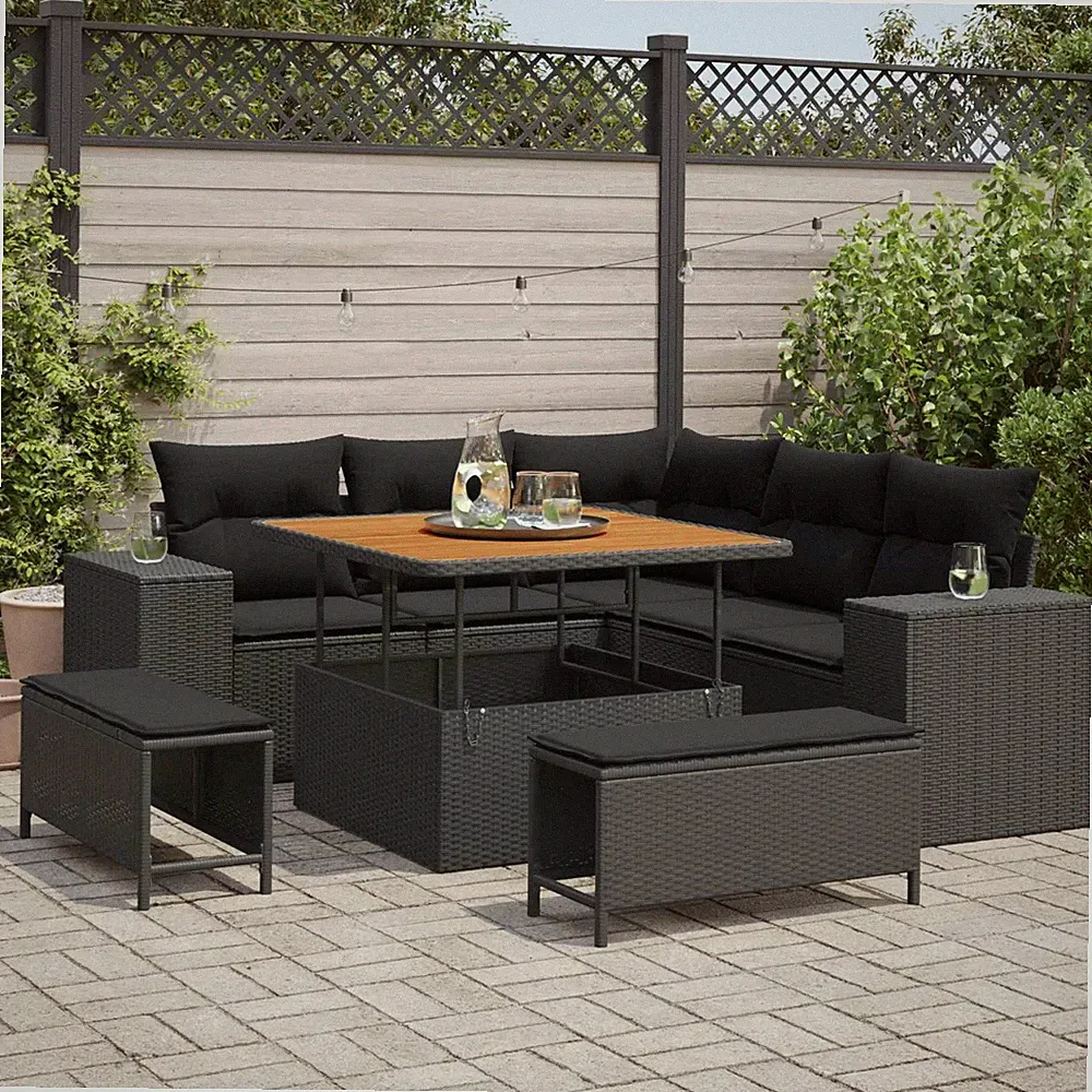 Gartensofa-set mit Kissen Gartenmöbel mit Speicher Sitzgruppe Ecksofa Lounge Neu