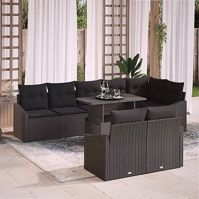 Gartensofa-set mit Kissen mit Speicher 9 pcs Poly-Rattan Outdoor-Sofa vidaXL