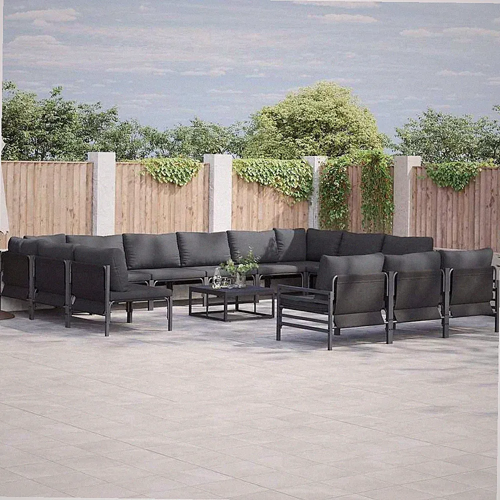 Gartensofa-set mit Kissen Schwarz Stahl Gartenmöbel Set Terrassenmöbel vidaXL
