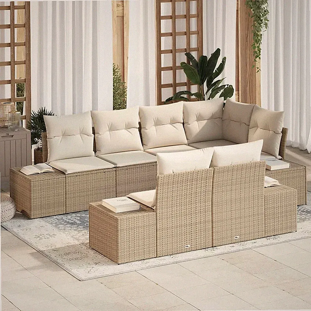 Gartensofa-set mit Speicher 7 pcs Poly-Rattan Outdoor-Sitzplätze Lounge vidaXL