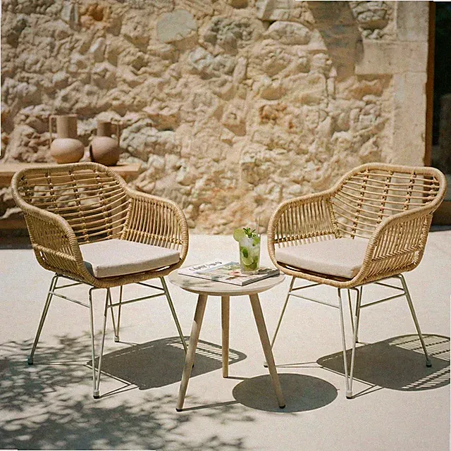 Gartenstühle 2er Set Esszimmerstuhl Küchenstuhl Korbstuhl Polyrattan mit Sitzkis
