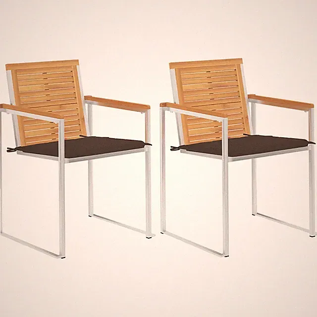 Gartenstühle mit Kissen 2 Stk. Massivholz Teak und Stahl