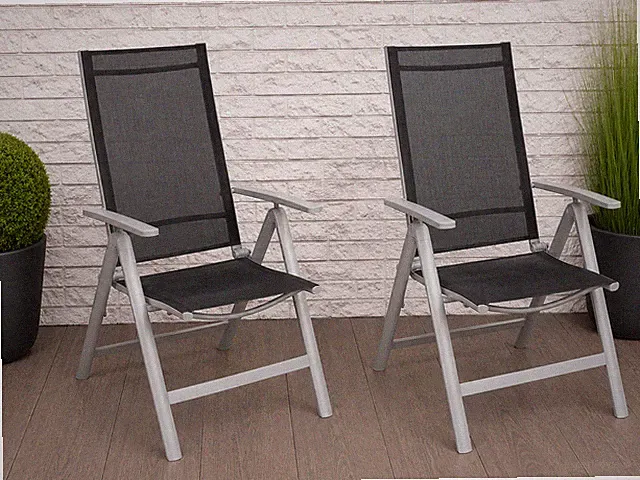Gartenstuhl 2er Set 57x68x110 cm Schwarz Alu Klappbar siebenfach verstellbar