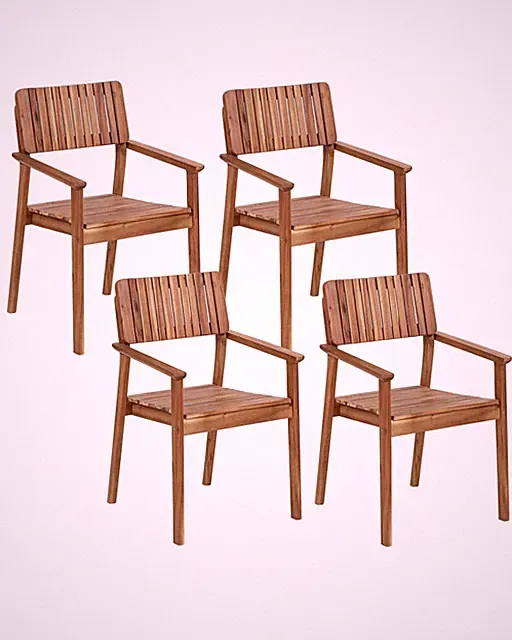 Gartenstuhl 4er Set Akazienholz hellbraun mit Armlehnen Lattenoptik Agello