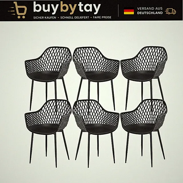 Gartenstuhl 6er Set Outdoor Stuhl mit Armlehne Schwarz 120 kg belastbar