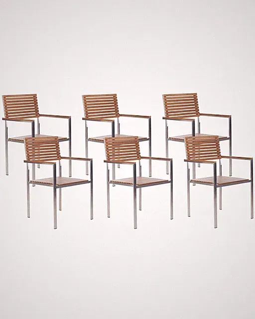 Gartenstuhl 6er Set zertifiziertes Holz hellbraun Edelstahl silber Viareggio II