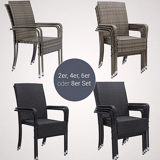 Gartenstuhl Gartenstühle Stapelstuhl Stuhl Stühle Set Rattan stapelbar Juskys®