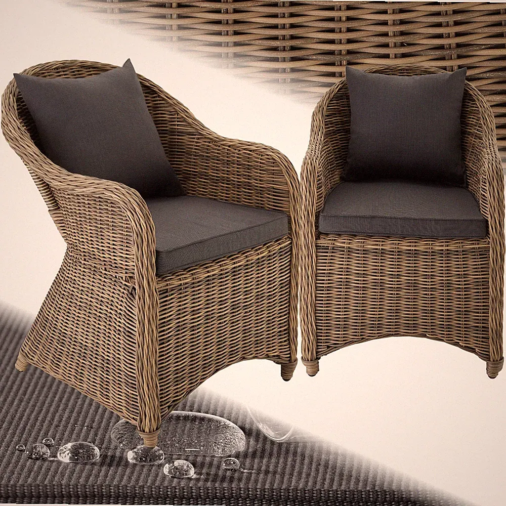 Gartenstuhl Polyrattan 2er Set Braun Korbsessel Gartenmöbel Korb Sessel + Kissen