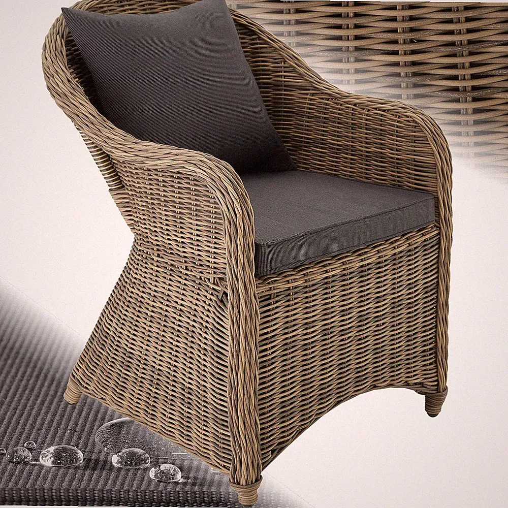Gartenstuhl Polyrattan Braun Korbsessel Gartenmöbel Korb Stuhl Sessel + Kissen