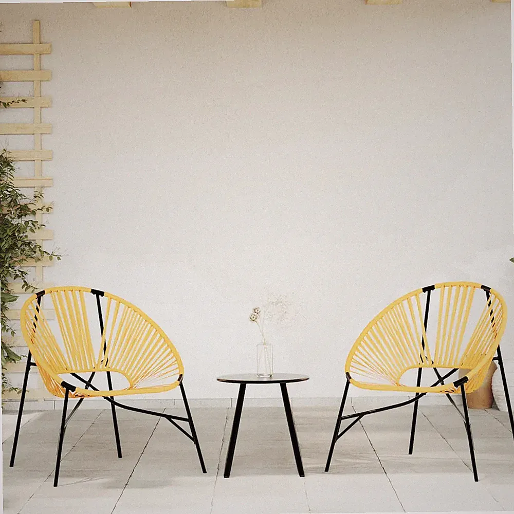 Gartenstuhl-Set 3-tlg. Schwarz und Gelb Poly Rattan