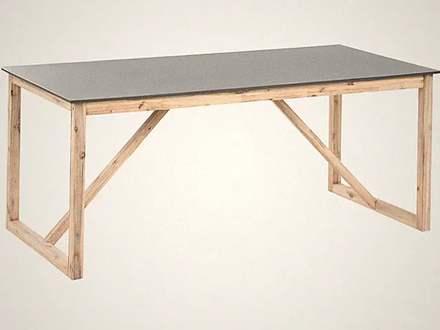 Gartentisch Beton grau mit Holzbeinen rechteckig 180x90cm Industrie-Stil Notteri