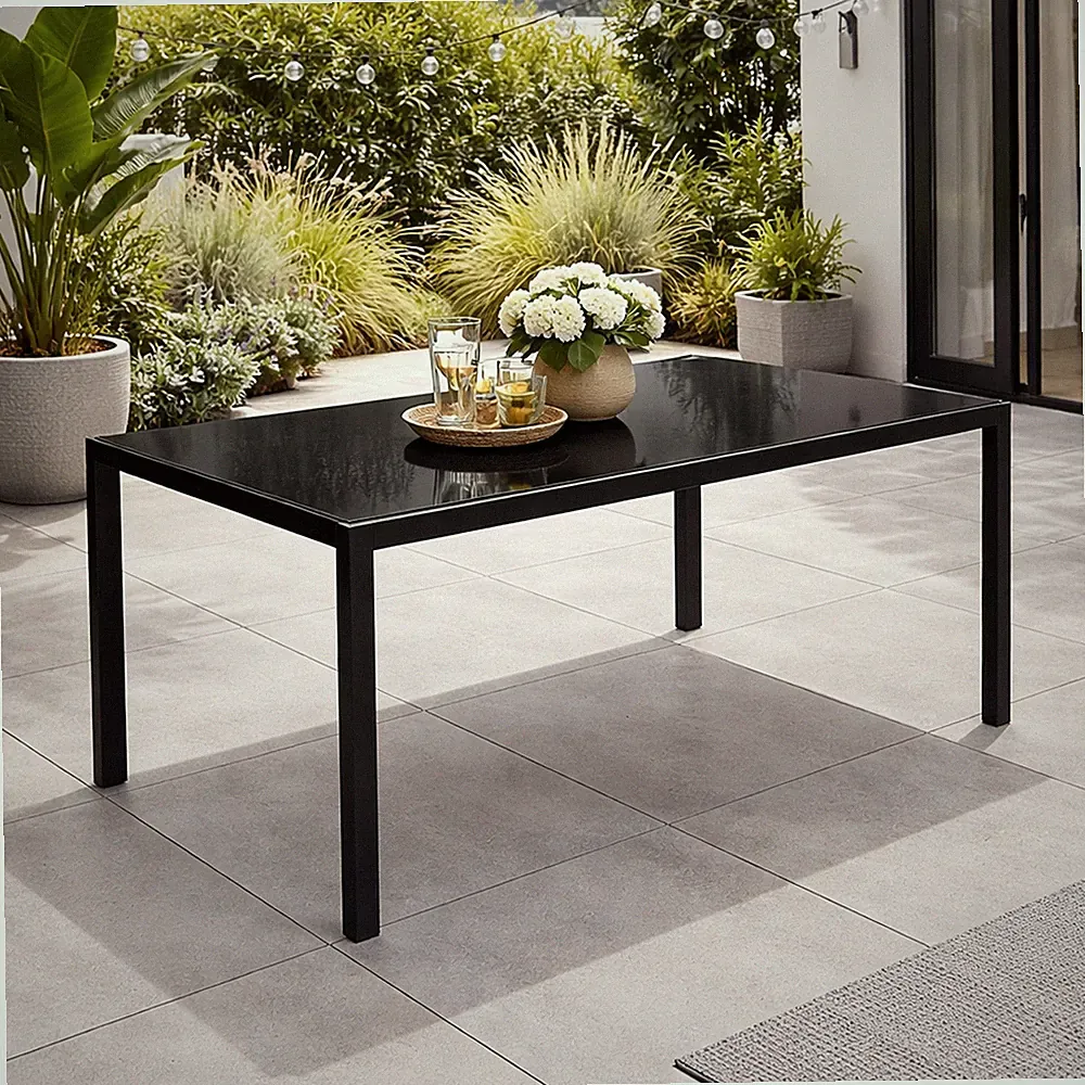 Gartentisch Esstisch Outdoor Tisch Glastisch Gartenmöbel 150x80 cm Black Line