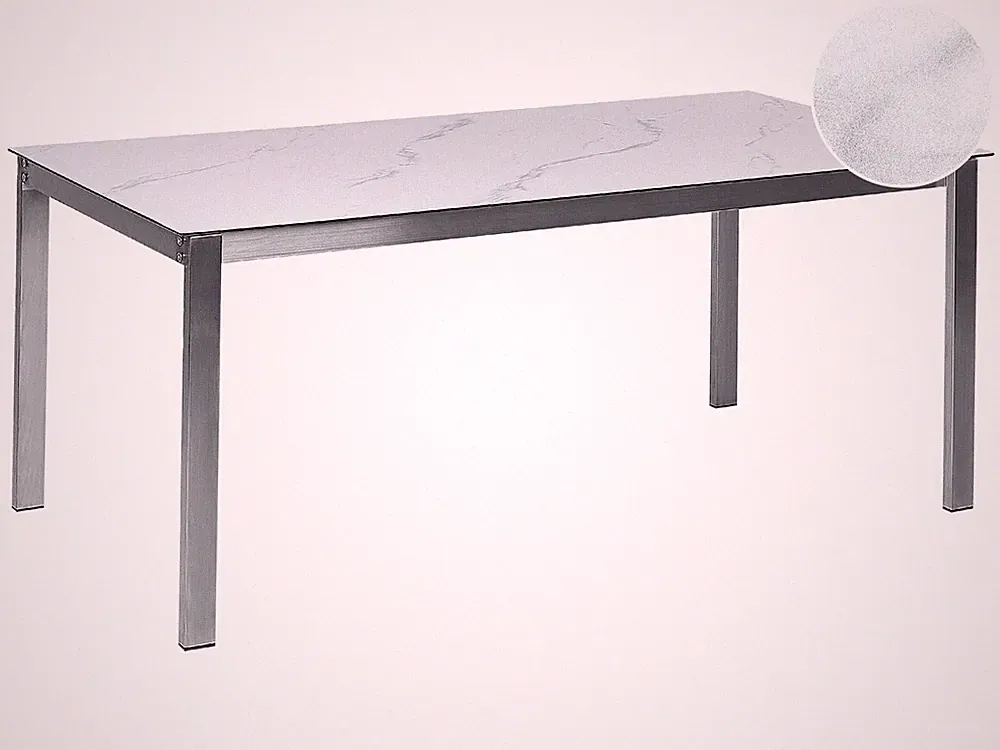 Gartentisch Glas Keramik weiß Marmor-Optik 180x90 cm Edelstahlgestell Cosoleto