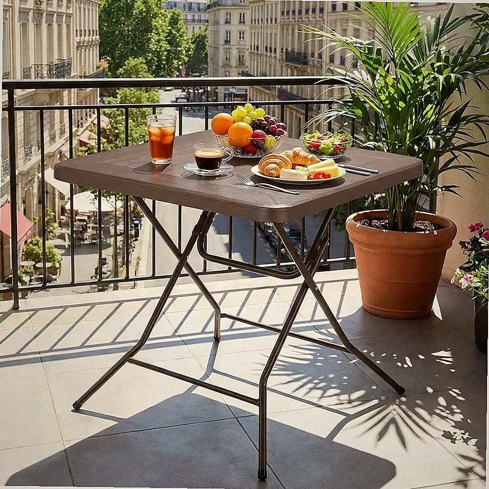 Gartentisch klappbar mit Stahlrahmen Beine quadratisch Balkontisch 74x80x80cm