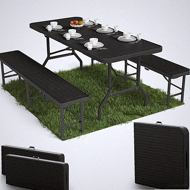 Gartentisch Set Klappbar HDPE Rattan-Optik 6 Personen Stahlrohr Tragbar 180x74cm