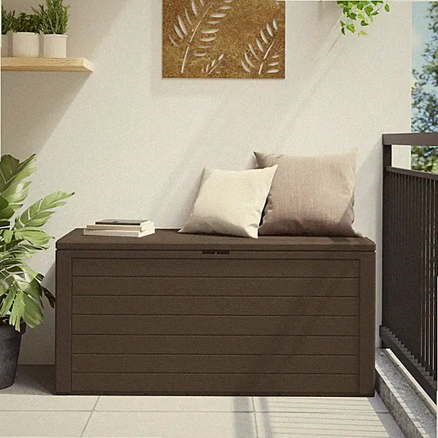 Gartentruhe Braun 116x44x55 cm Sitzbank Aufbewahrung Outdoor Wetterfest