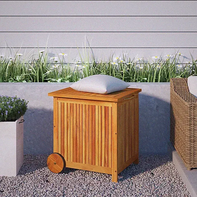 Gartentruhe Massivholz Akazie mit Rollen 60x50x58 cm Sitzbank