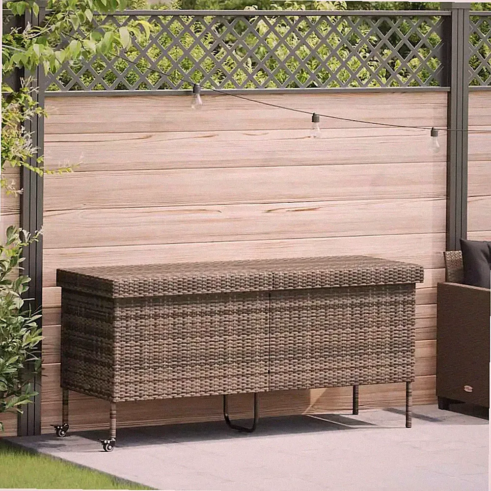 Gartentruhe mit Rollen Sitzbank 160x55x75 cm Poly Rattan grau
