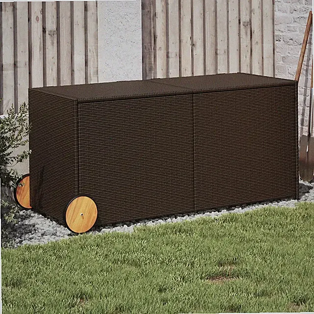 Gartentruhe Sitzbank mit Rollen 283 Liter Poly Rattan Braun Outdoor