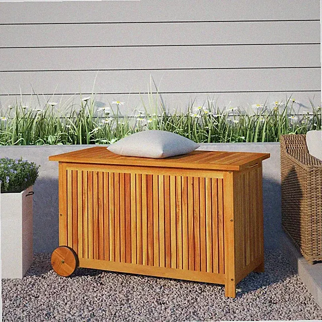 Gartentruhe Sitzbank mit Rollen aus Massivholz Akazie 90x50x58 cm