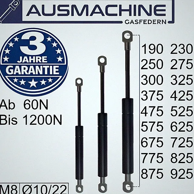 Gasdruckfeder mit Ösen Gasdruckdämpfer 275mm - 925mm | 100N - 1000N Universal