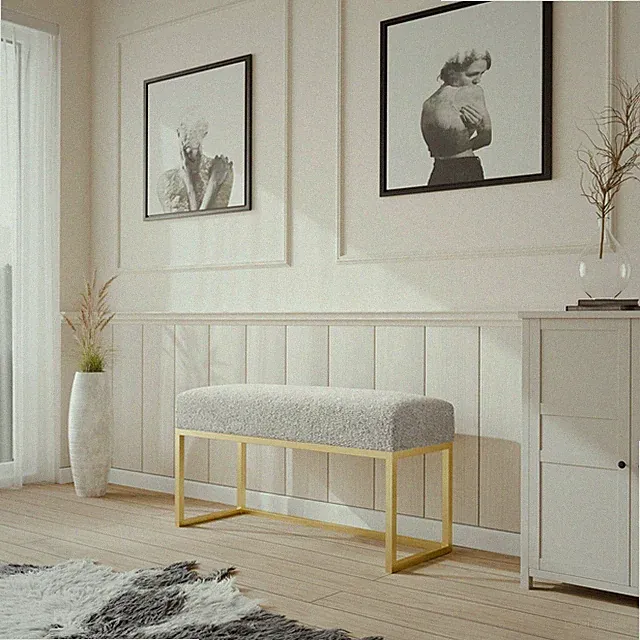 Gepolsterte Sitzbank Gold/Loop – Moderne Flurbank mit Metallgestell