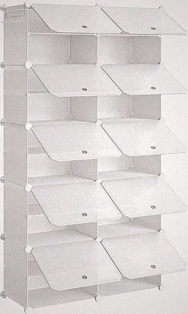 Geräumiges Schuhregal mit 10 Fächern, Weiß, Kunststoff, Schlafzimmer, Wohnzimmer