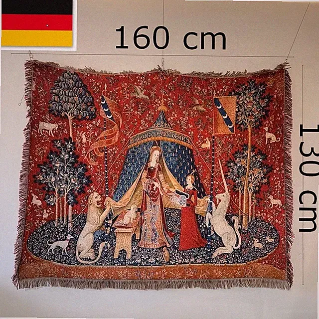 Gewebter WANDTEPPICH Wandbehang Gobelin 160 x 130 cm Decke Sofadecke historisch