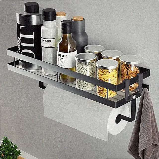 Gewürzregal Wandmontage Schwarz 35cm Rostbeständig Küchen Organizer