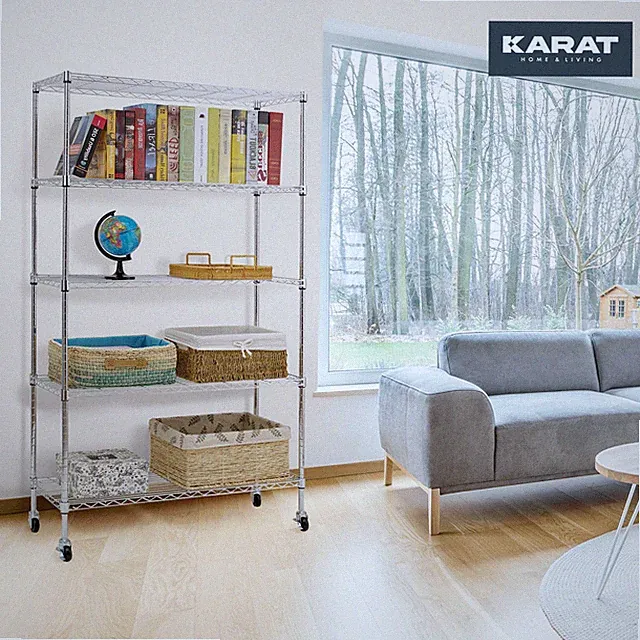Gitterregal mit Rollen Maya | 5 Böden | Für Wohnzimmer, Bad oder Keller | Metall