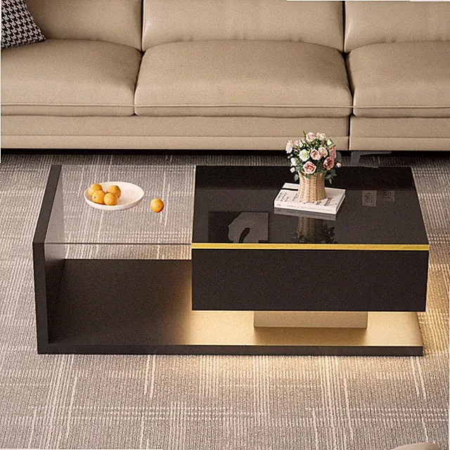 Glas Couchtisch mit LED-Beleuchtung Wohnzimmertisch Kaffeetisch Hochglanz 90 cm