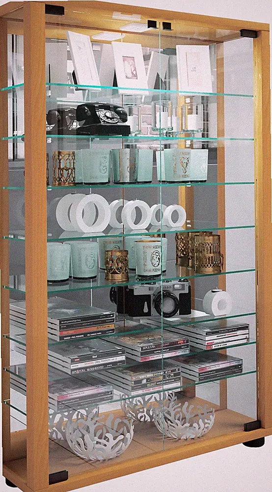 Glas Stand Vitrine Lumo Mini Spiegel H. 91 x B. 59 x T. 18 cm - VCM