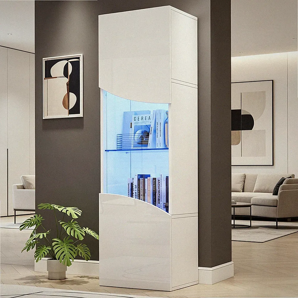Glas Vitrine Standvitrine Bücherschrank Hochschrank mit LED Beleuchtung 50*165cm