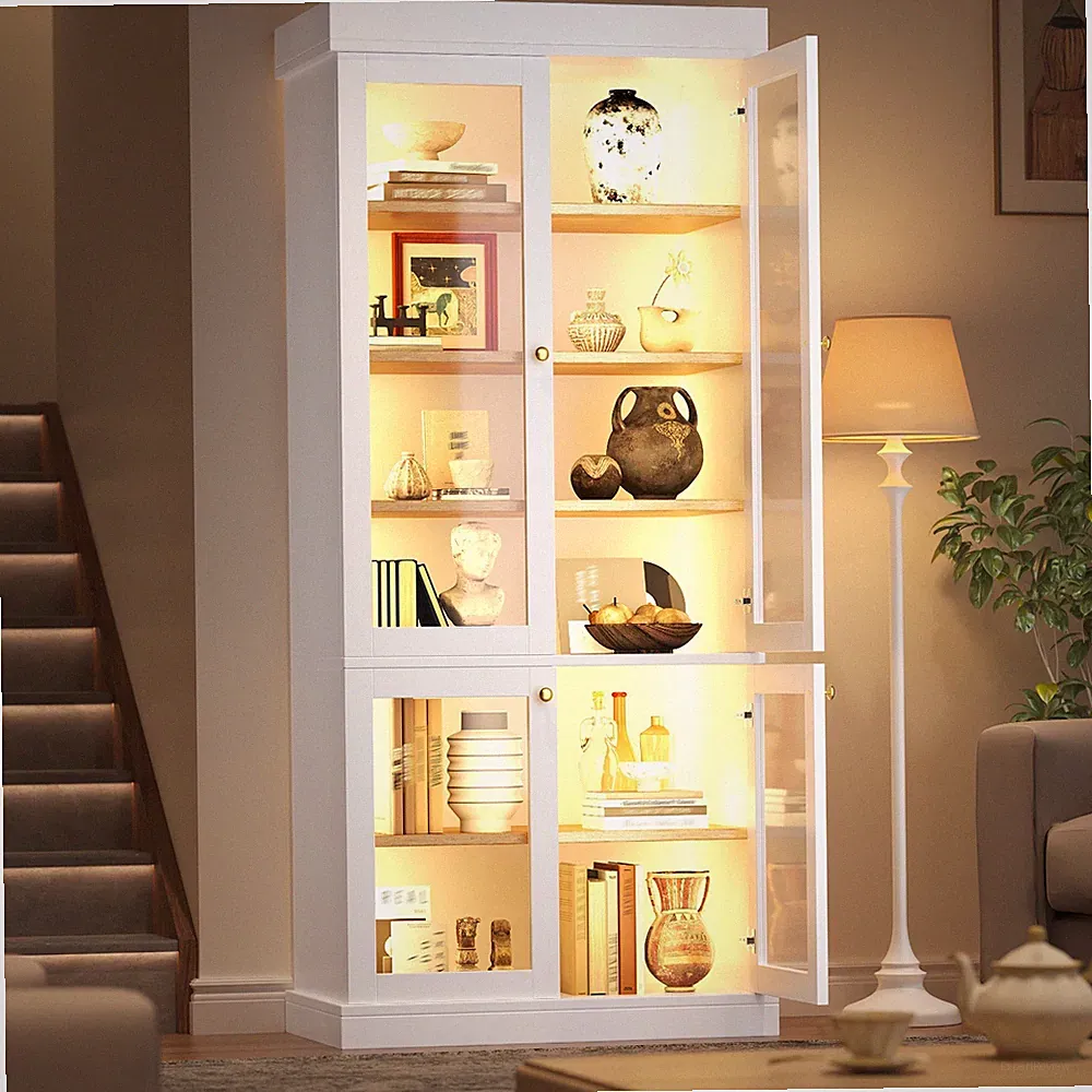 Glas Vitrine Standvitrine Hochschrank mit LED-Beleuchtung APP-Steuerung 80*180cm