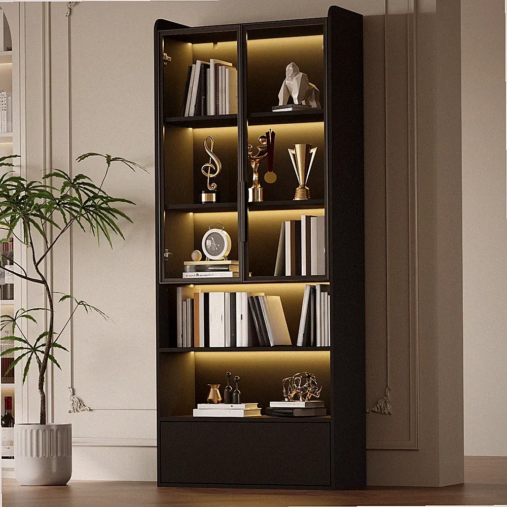 Glas Vitrine Standvitrine Hochschrank mit LED-Beleuchtung Offene Partition 180cm