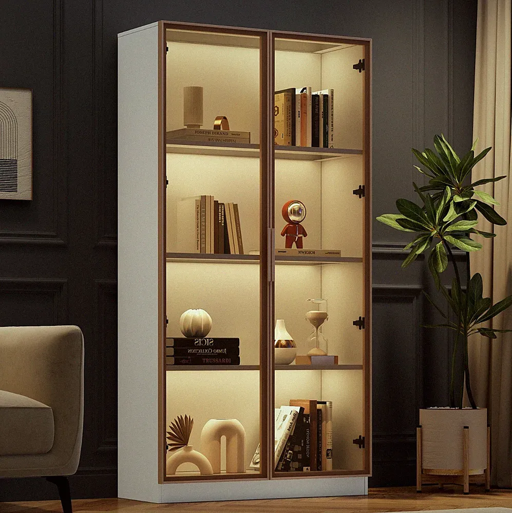 Glas Vitrine Standvitrine mit LED-Beleuchtung Verstellbares Regal Hochschrank