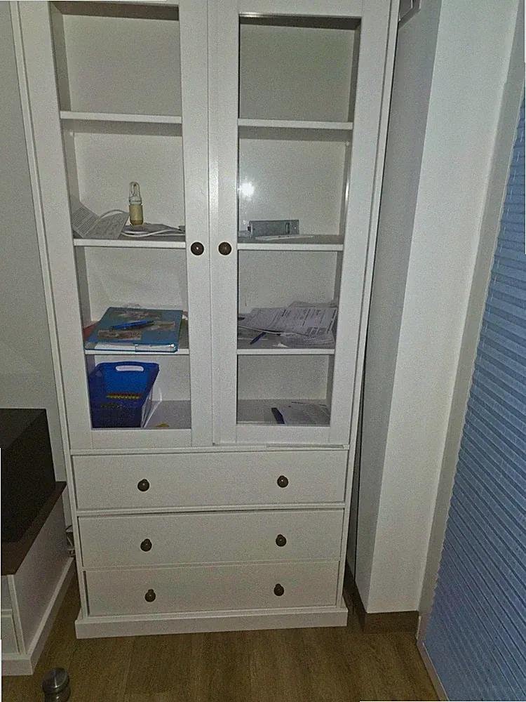 Glas Vitrine weiß 2 Glastüren 3 Schubladen 80x200 cm Holz/Glas