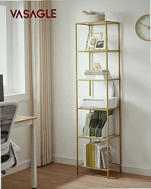 Glasregal mit 6 Ablagen schmales Badregal Standregal goldfarben Badregal