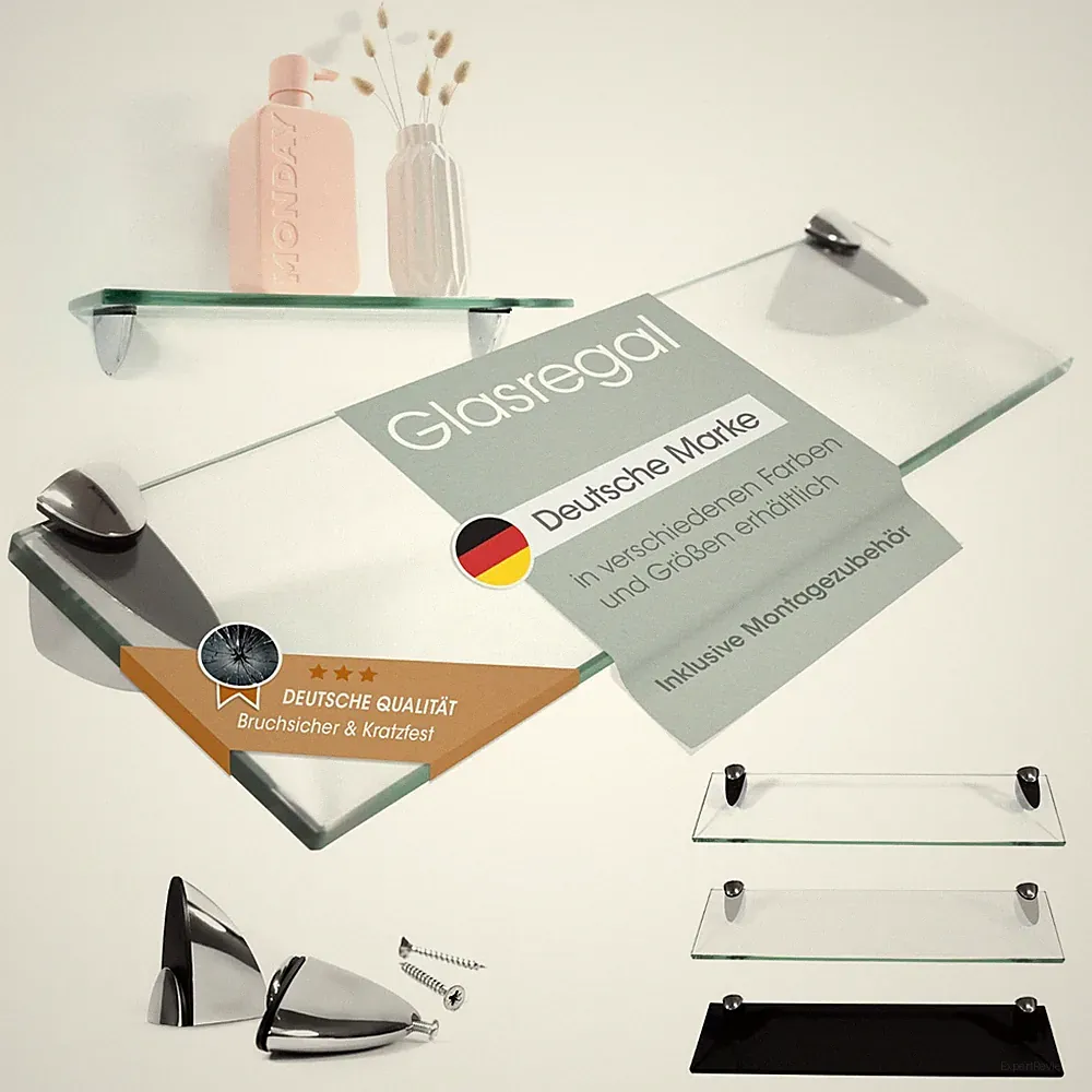Glasregal Wandregal 8mm ESG Glas Regal Glasablage Bad Badregal Schwarz Klar Matt