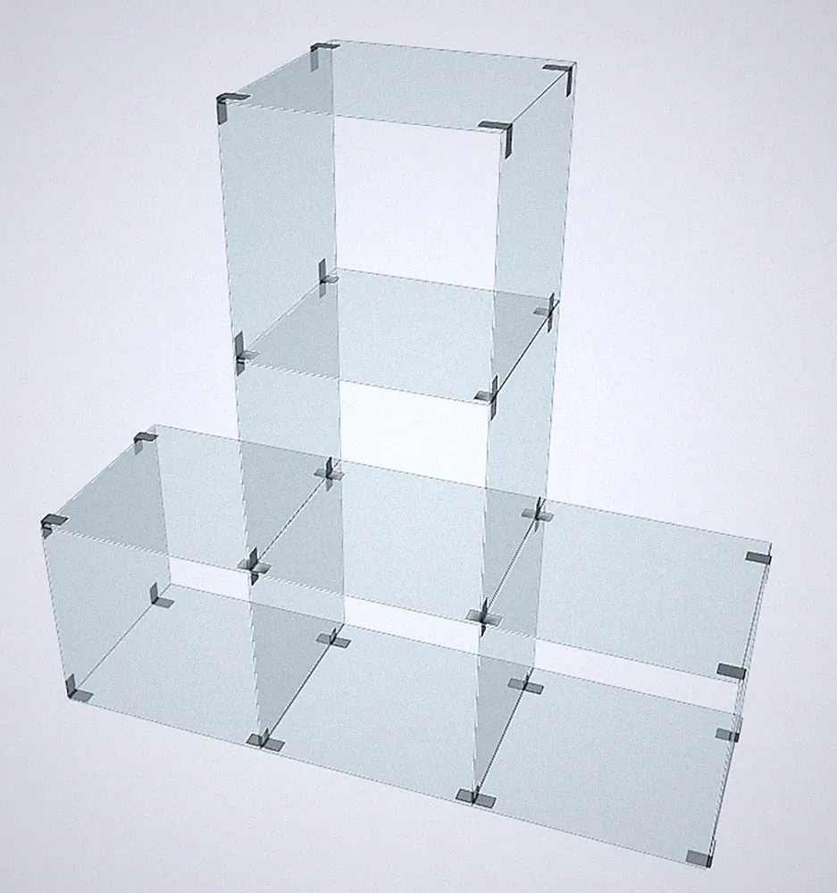 Glassteckvitrine Glas-Vitrine Steckvitrine Regal Raumteiler Glasregal Glaswürfel